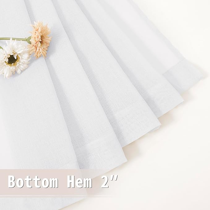 Tollpiz Small Sheer Door Curtain Closet Linen Textured Curtain Sheers Doorway Light Filtering Voile French Door Rod Pocket Curtains Patio Glass Door, 25 x 40 inches Long, White, Set of 1 Panel