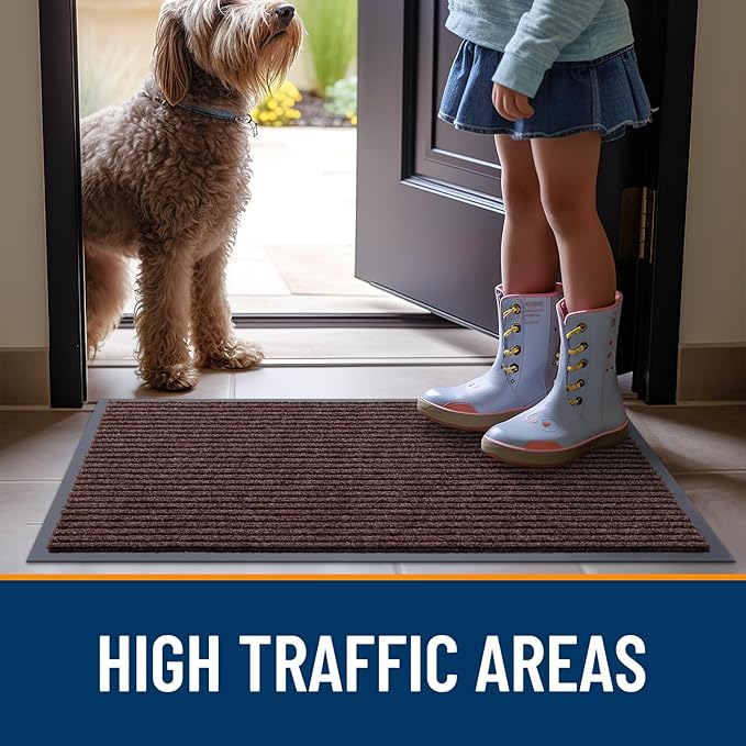 OLANLY Front Door Mat Indoor Outdoor Entrance, Waterproof Heavy Duty Doormat, Fade Resistant, Low Profile, Easy Clean Patio Porch Welcome Floor Mats for Entry, 33x21, Brown