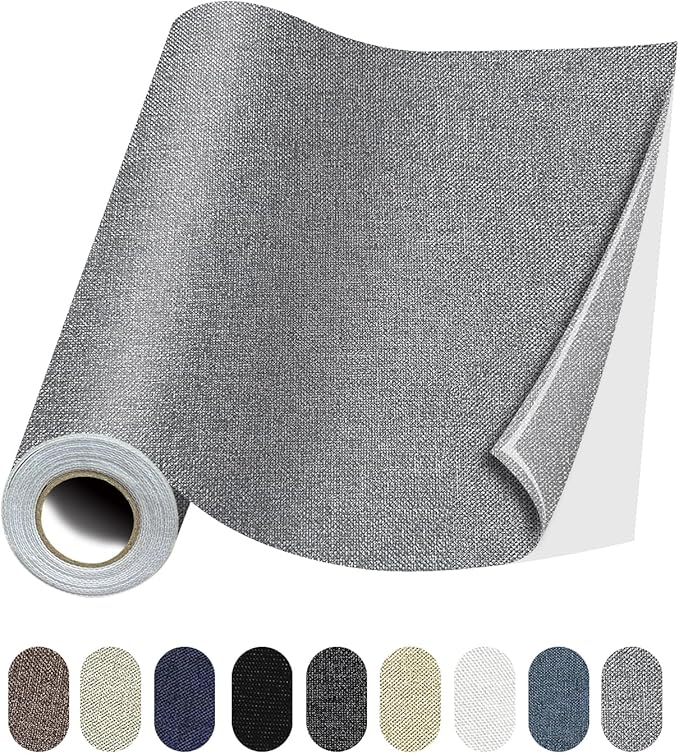 Fabric Repair Patches, 17X158 Inch Linen Repair Tape Self-Adhesive Fabric Patches Durable, DIY Large Linen Tape for Sofa, Couches, Furniture, Chair, Clothing （17X158 Inch, Grey）