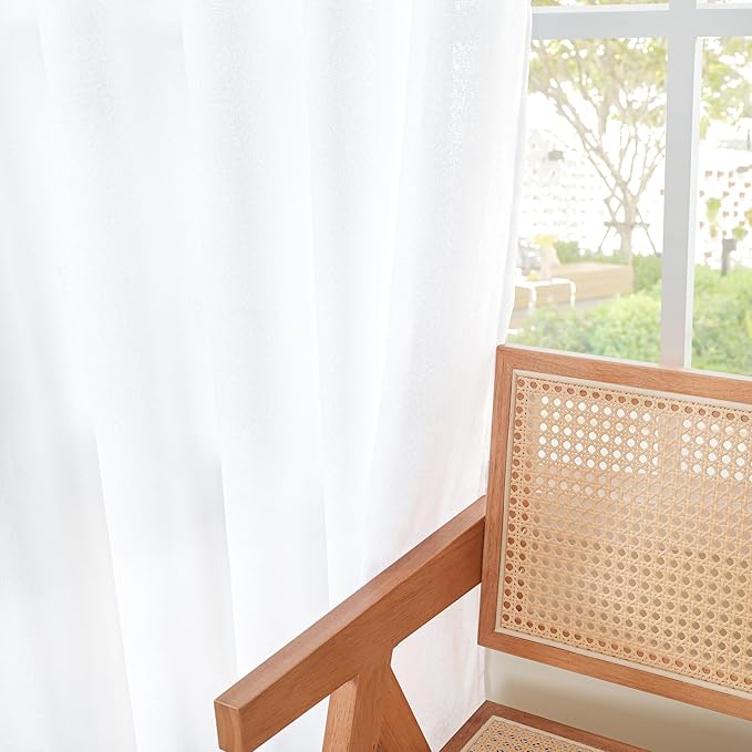 YoungsTex White Cafe Curtains 36 Inch Length for Window Over Sink - Linen Semi Sheer Drapes with Rod Pocket Back Tab Lightweight for Bathroom Kitchen, 2 Panels, 30 X 36 Inch