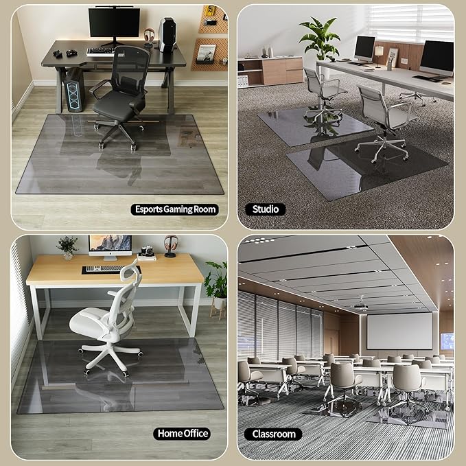 Koonmi Tempered Glass Chair Mat for Hardwood Floors & Carpets, 42" x 48“ Grey Heavy Duty Office Floor Protector with Noise-Free Gliding Shatterproof for Home Office Desk