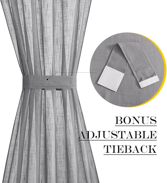 NICETOWN French Door Curtain Panel - Durable Front Door Window Curtain, Light Filtering Semi Sheer Drape for Glass Window, Tieback Included (Dark Grey, 1 Panel, 52 inches by 40 inches)