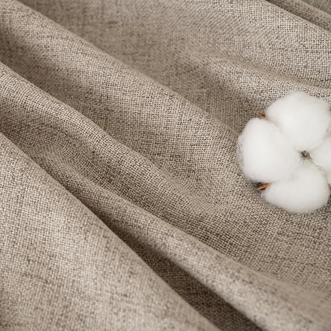 YoungsTex Dark Oatmeal Linen Curtains 63 Inch Length for Living Room, Light Filtering Semi Sheer Window Drapes Rod Pocket Back Tab Curtain for Bedroom, 2 Panels, 42 X 63 Inch