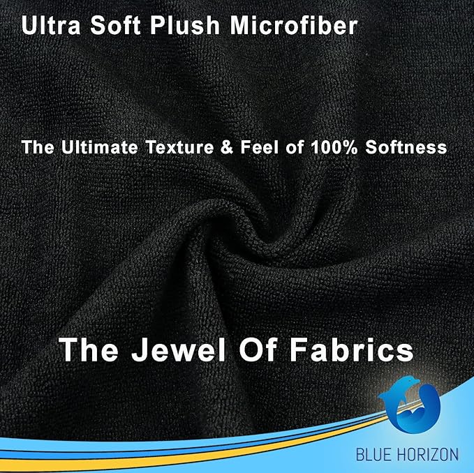 Blue Horizon Microfiber Cleaning Towels, 36-Pack Reusable Shop Towels, Ultra Soft Plush Wash-Cloths, Microfiber Detailing Cleaning Cloths for Car, Household and Commercial (Black, 16" x 16")
