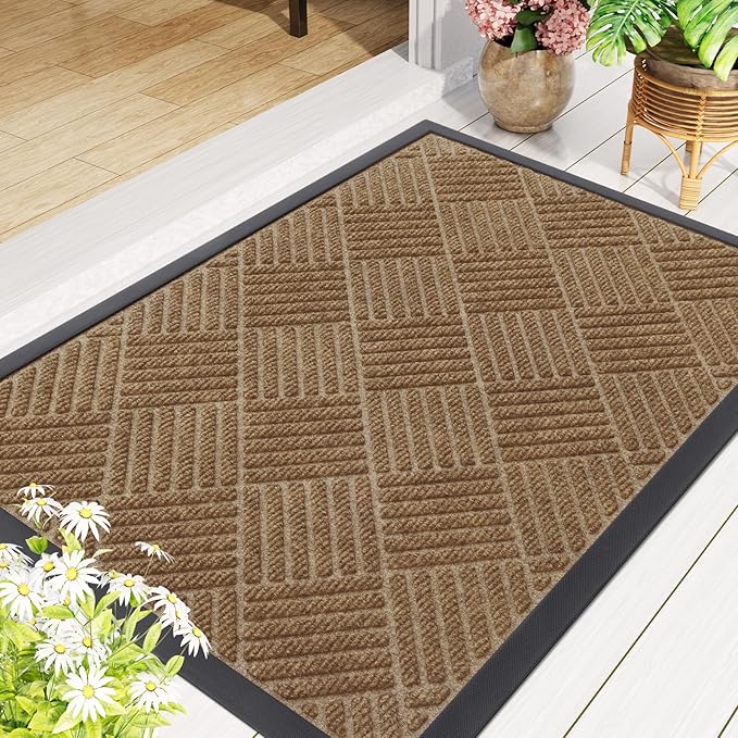 Smiry Front Door Mat Outside Entrance, Heavy Duty Outdoor Indoor Mat, Natural Rubber Doormat, Non Slip, Trap Dirt and Moisture, Easy Clean, Low Profile Patio Porch Entryway Mat, 71x47, Coffee