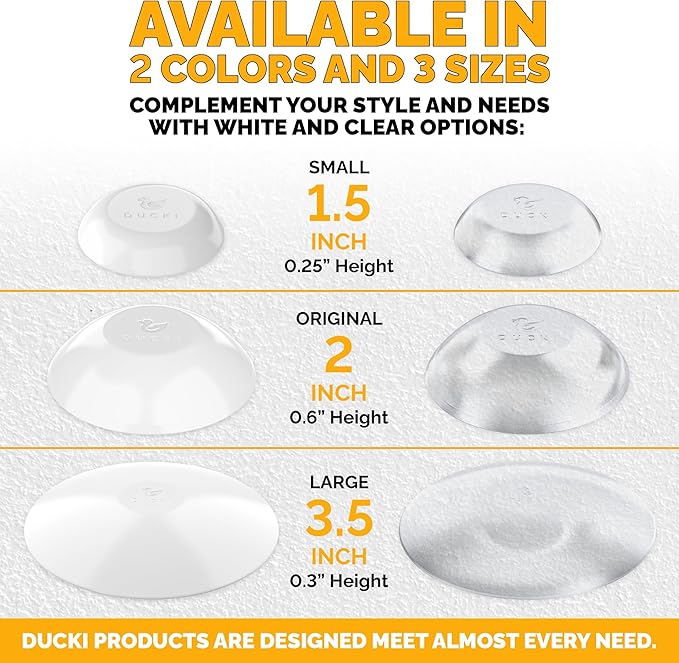 Ducki Door Stop Wall Protector | Self Adhesive Door Knob Wall Protectors from Door Knobs | Rubber Door Stoppers for Wall Damage & Noise | Durable, Shock Absorbent & Discreet | 8 Pack Clear Door Stops