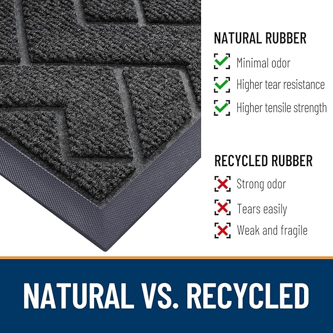 OLANLY Front Door Mat Indoor Outdoor Entrance, Waterproof All-Season, All-Weather Doormat, Sturdy Natural Rubber, Low Profile, Easy Clean Patio Porch Entryway Mat, Herringbone Brick (Black, 59x23)