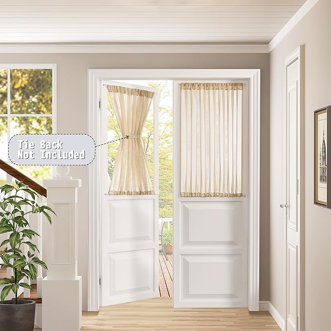 Tollpiz Short Sheer Linen Textured Curtain Sheers Doorway Light Filtering Voile Patio Glass Door Rod Pocket Curtains French Door, 54 x 54 inches Long, Beige, Set of 1 Panel