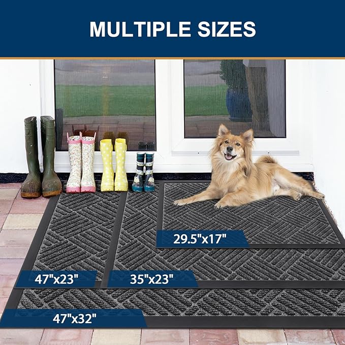 Smiry Front Door Mat Outside Entrance, Heavy Duty Outdoor Indoor Natural Rubber Doormat, Non Slip, Trap Dirt and Moisture, Easy Clean, Low Profile Patio Porch Entryway Mat, 35x23, Light Grey