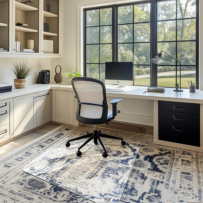 Office Chair Mat for Carpet & Hardwood, Upgraded 29" x 48" Dual Use Tempered Glass Chair Mat for Chair and Footrest Under Desk