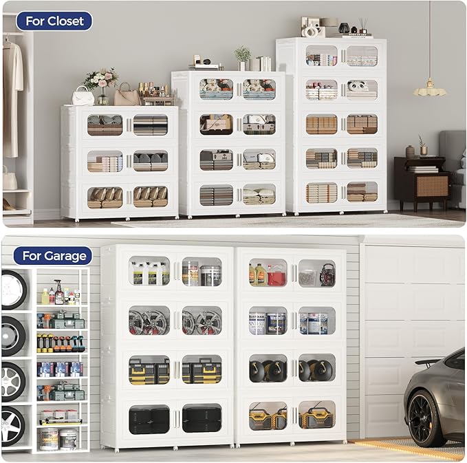 250GAL Extra Large Storage Bins with Lid, 1000QT Storage Bins with Wheels, Folding Closet Organizer, Stackable Collapsible Plastic Storage Containers for Home, Office, Dorm, 5Pack White