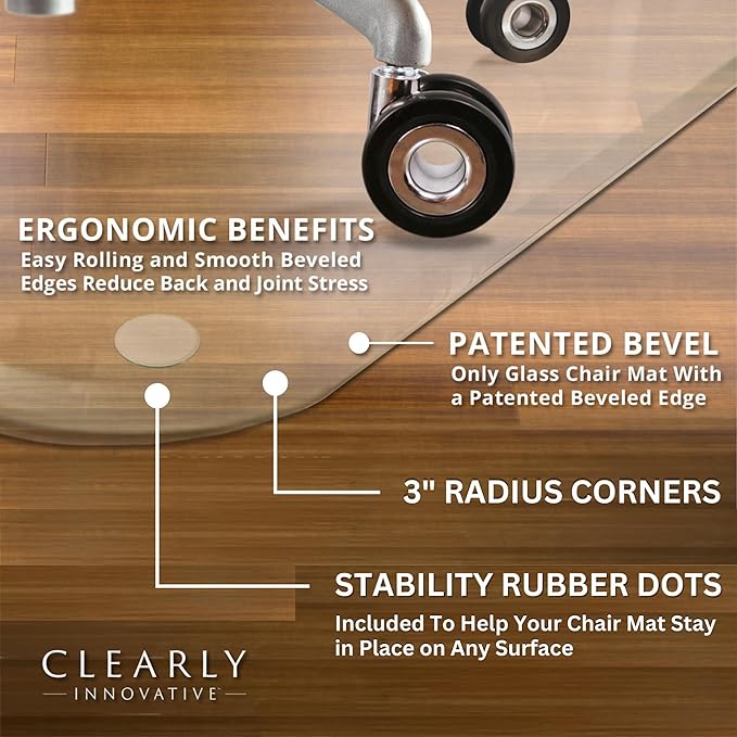 Glass Chair Mat with Exclusive Beveled Edge by Clearly Innovative 1/4” Thick Ultra-Clear Glass, Protect Your Home or Office Floor, Hardwood or Carpet (STARPHIRE, 36" by 46")