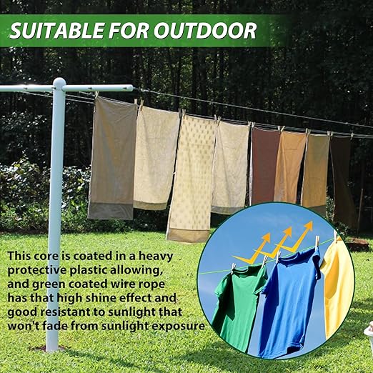 3/16" Wire Rope, 100 Ft PVC Coated Wire Cable Metal Steel Cable Trellis Kit, Multi-use Clothes Line Cable for T Post/Climbing Grapevines Plants Outdoor/String Light Hanging Kit