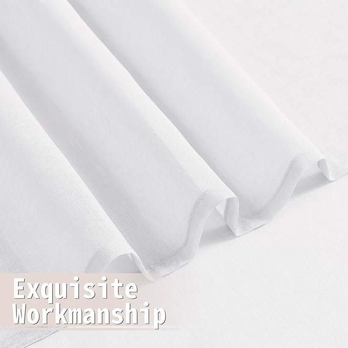 Tollpiz Short Sheer Door Curtains Closet Linen Textured Curtains Sheer Doorway Light Filtering Voile Patio Glass Door Rod Pocket Curtain French Door, 54 x 40 inches Long, White, Set of 1 Panel