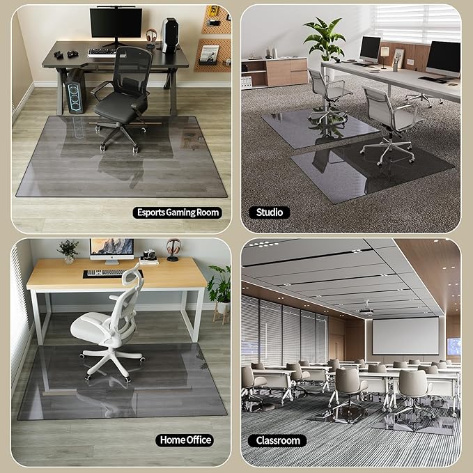Koonmi Tempered Glass Chair Mat for Hardwood Floors & Carpets, 36" x 55“ Grey Heavy Duty Office Floor Protector with Noise-Free Gliding Shatterproof for Home Office Desk