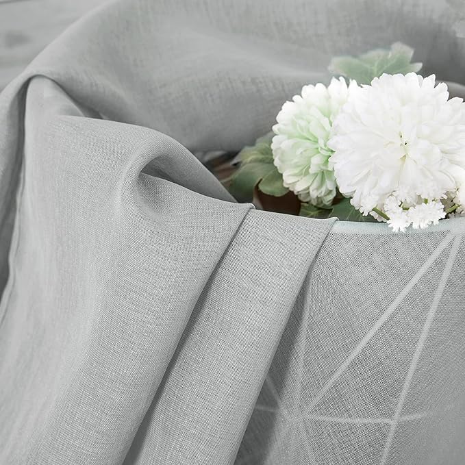 Tollpiz Sheer Curtains Linen Textured Bedroom Curtain Sheers Light Filtering Rod Pocket Voile Curtains for Living Room, 54 x 84 inches Long, Silver Grey, Set of 2 Panels