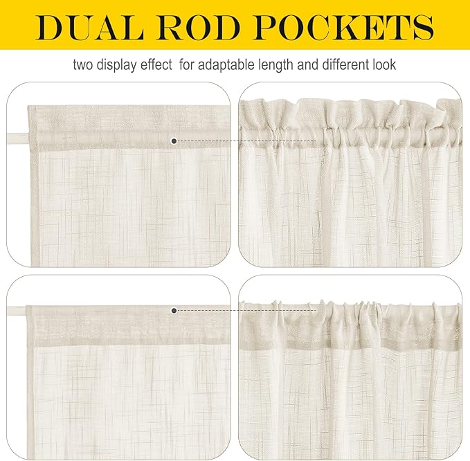 NICETOWN Sheer Privacy Curtains for Front Back Door,Farmhouse Rod Pocket Small Kitchen Short Panel French Door Curtains for Windows, 26" W x 64" L, 1 Piece, Beige