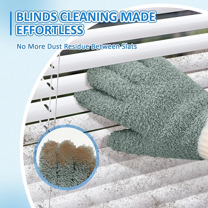 MIG4U Microfiber Dusting Gloves House Reusable Cleaning Glove for Blinds, Windows, Shutters, Furniture, and Car, Gray 2 Pairs S/M