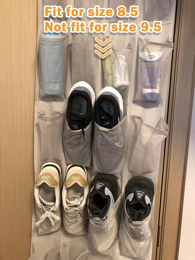 Amazon Basics 24 Medium Pocket Over-the-Door Hanging Shoe Organizer, Light Grey