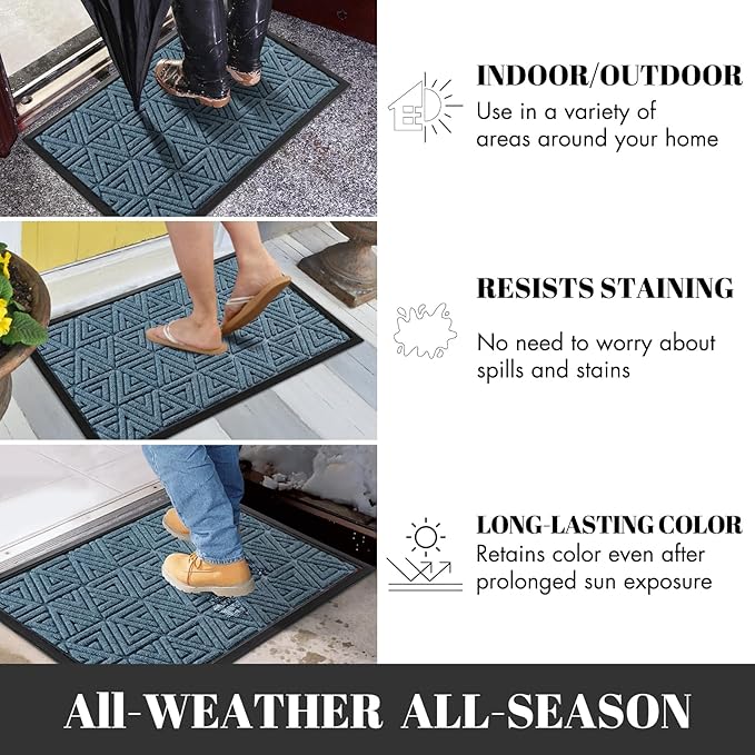 Yimobra Large Door Mat 47x24, All-Weather Waterproof Non-Slip Welcome Matt Outdoor, Heavy Duty Non Slip Doormat for Entryway for Patio and Garage Indoor, Easy Clean, Mix Blue