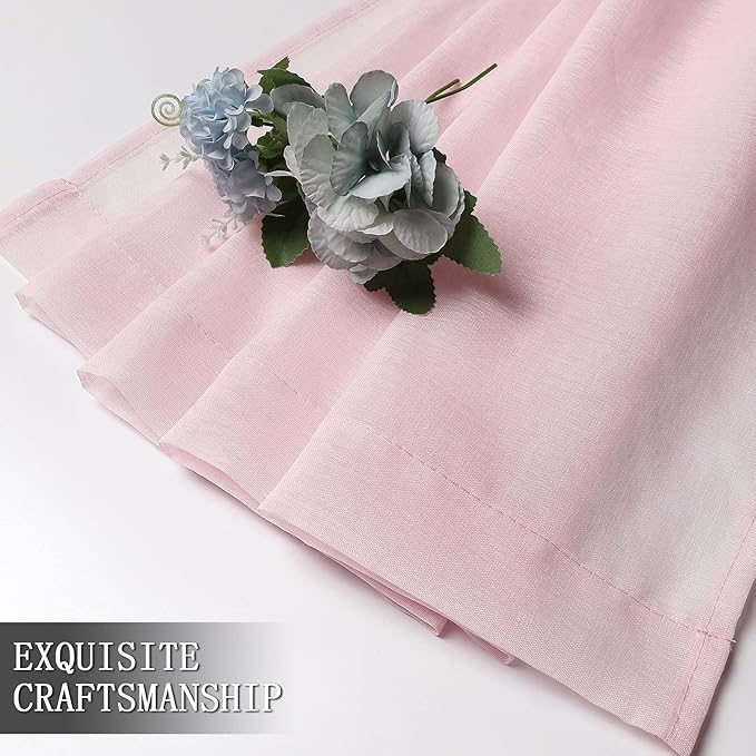 Tollpiz Short Sheer Curtain Linen Textured Living Room Curtains Sheer Light Filtering Rod Pocket Voile Curtain for Bedroom, 42 x 54 inches Long, Pink, Set of 2 Panels