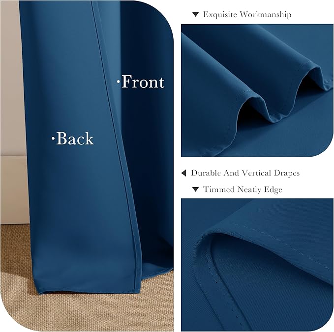 PONY DANCE Window Curtain Panels - Grommets Top Thermal Insulated Light Blocking Curtain Covers for Bedroom Dining Room/Sliding Door and Closet, 55 Width by 80 Inches Length, Ink Blue, Pack-2