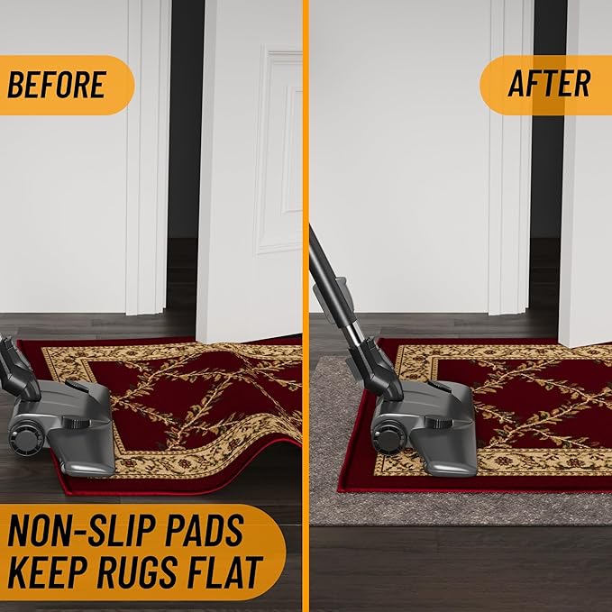 Ottomanson 7' x 8' Non-Slip Rug Pad Gripper 1/4 Inch Thick Dual Surface Felt + Rubber Gripper - Safe for All Floors, Brown