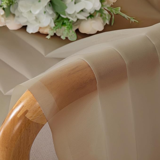Chyhomenyc Taupe Sheer Curtains 72 Inch Length 2 Panels, Light Filtering Soft Airy Rod Pocket Voile Window Curtain Drapes for French Door Bedroom Living Room, Each 42Wx72L Inches
