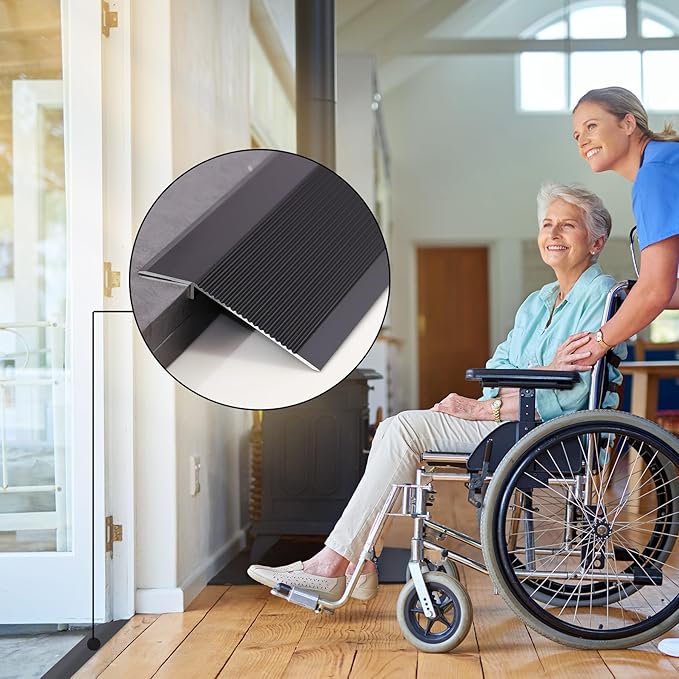 Gaahing Aluminum Floor Transition Threshold Strip, Bridge The Height Gap Between 0.3 to 1.6 inches for Doorway Ramp (2Pcs x 35.4in x 3.9in, Matte Black)