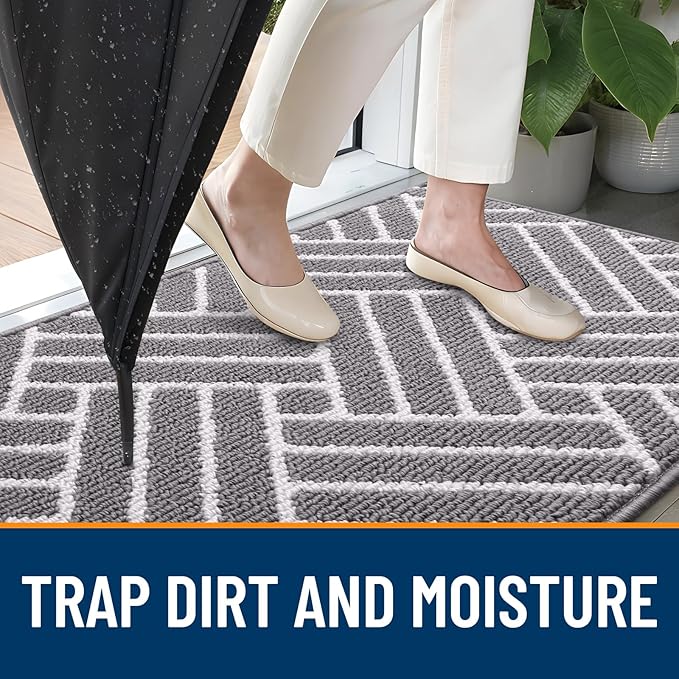 OLANLY Runner Indoor Door Mat, 59x23 Inch, Dirt Resistant and Absorbent, Non-Slip Rubber Backing Floor Mats, Easy Clean Low-Profile Doormat for Entryway, Front Door, and Inside Entrance, Grey