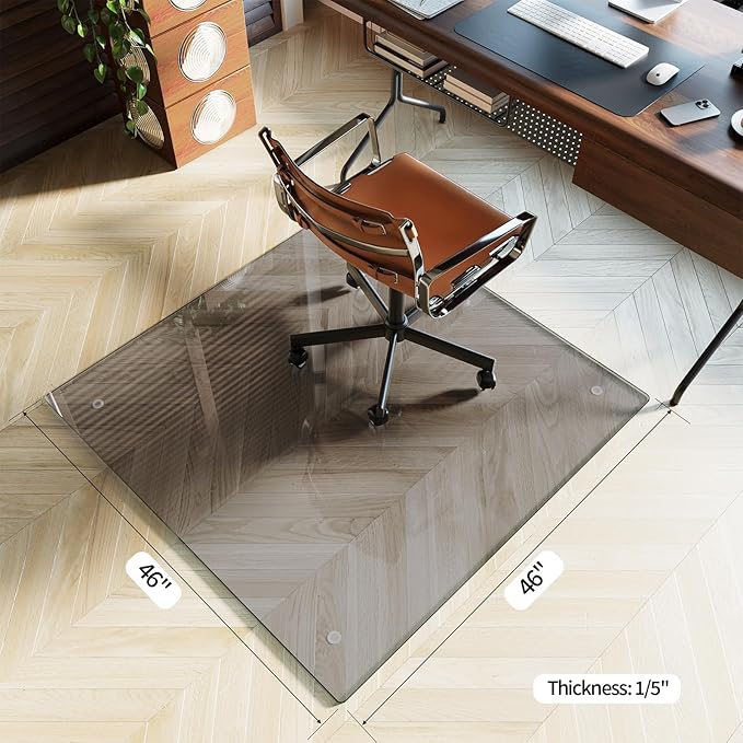 Koonmi Tempered Glass Chair Mat for Hardwood Floors & Carpets, 40" x 60“ Grey Heavy Duty Office Floor Protector with Noise-Free Gliding Shatterproof for Home Office Desk