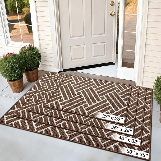 OLANLY Indoor Door Mat, 48x32 Inch, Dirt Resistant and Absorbent, Non-Slip Rubber Backing Floor Mats, Easy Clean Low-Profile Doormat for Entryway, Front Door, and Inside Entrance, Coffee