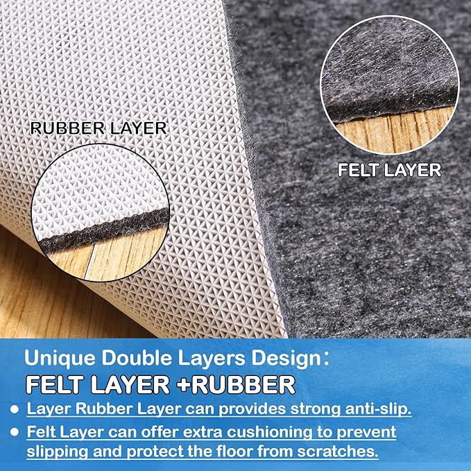 Non-Slip Rug Pads 5 x 8ft, 100% Waterproof Extra Large Area Rugs Non Skid Rug Pad for All Floors and Finishes Durable Hardwood Floor Protective Felt Keeps Rugs in Place, Safe and Secure