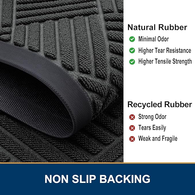 Smiry Front Door Mat Outside Entrance, Heavy Duty Outdoor Indoor Natural Rubber Doormat, Non Slip, Trap Dirt and Moisture, Easy Clean, Low Profile Patio Porch Entryway Mat, 47x17, Black