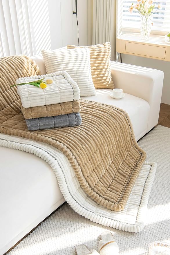 OTOB Couch Covers for Dogs Washable, Non Slip Plush Sofa Cover Kids Pet Friendly Furniture Protector, All Seasons Soft Cozy Fuzzy Sofa Slipcovers Dog Bed Mats (Coffee, 31.5" x 63.0'')