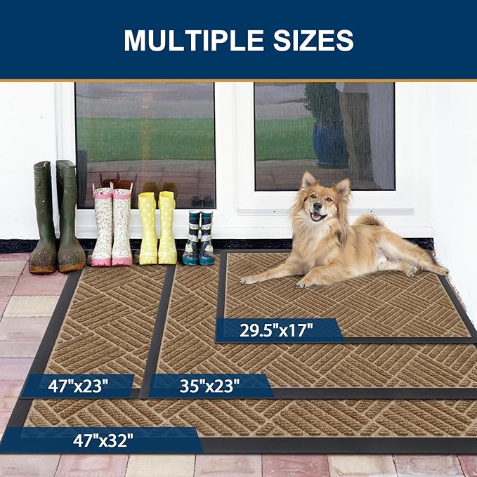 Smiry Front Door Mat Outside Entrance, Heavy Duty Outdoor Indoor Natural Rubber Doormat, Non Slip, Trap Dirt and Moisture, Easy Clean, Low Profile Patio Porch Entryway Mat, 47x23, Coffee