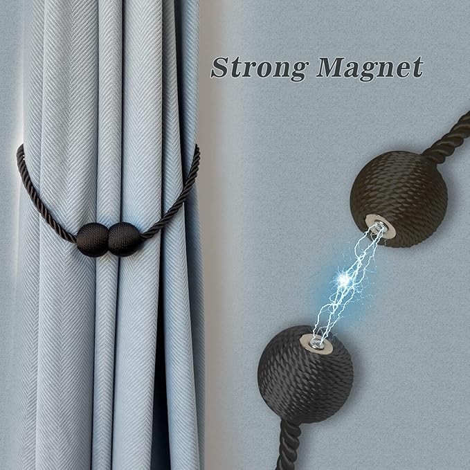 Hion Magnetic Curtain Tiebacks White 6 Pack, Curtain Tiebacks Buckles Holdbacks Holders Hooks Clip for Home Bedroom Office Decorative Thick or Thin Curtain