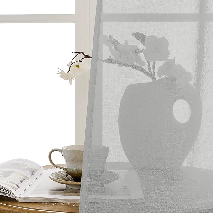Tollpiz Sheer Door Curtain Closet Linen Textured Curtains Sheer Doorway Light Filtering Voile Patio Glass Door Rod Pocket Curtain French Door, 54 x 72 inches Long, Silver Grey, Set of 1 Panel