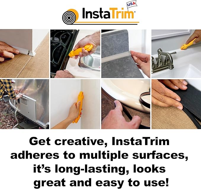 InstaTrim The Original Flexible Trim - 10ft Dark Brown 1/2" Wide Caulk Tape - Adhesive Trim with Many Uses Including Caulking for Bathtubs, Sinks, Counters, Tile, Floors - Made in USA