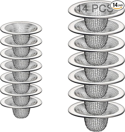 14PCS Drain Mesh Basket, 2.125'' & 2.75" Bathroom Mesh Sink Drain Strainer Screen Cover Small Slop Basket Filter Trap Tub Drain Screen Hair Catcher for Lavatory RV Shower Floor Utility Drain