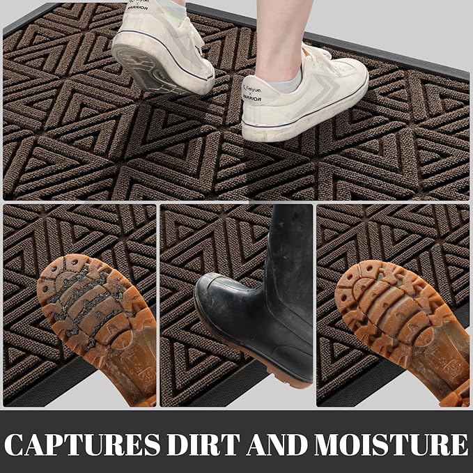 Yimobra Large Door Mat 47x24, All-Weather Waterproof Non-Slip Welcome Matt Outdoor, Heavy Duty Non Slip Doormat for Entryway for Patio and Garage Indoor, Easy Clean, Brown