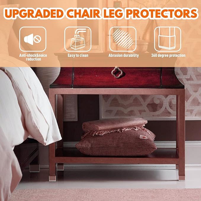 Rectangle Chair Leg Protectors for Hardwood Floors,16 PCS Silicone Covers to Protect Wood Tile Floors Felt Pads Furniture Leg Caps Reduce Noise. Easy to Move.(Clear,1 x 3 Inch,Rectangular)