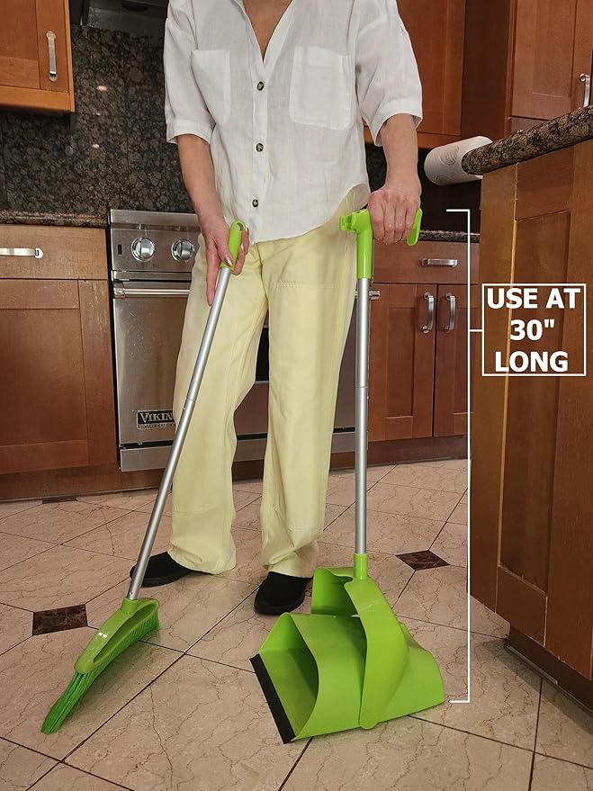 Broom and Dustpan Set for Home, Angled Broom and Upright Dustpan with Extendable Poles, Long Handle Broom and Dustpan Set for Kitchen, Portable Dustpan Combo for Sweeping RV