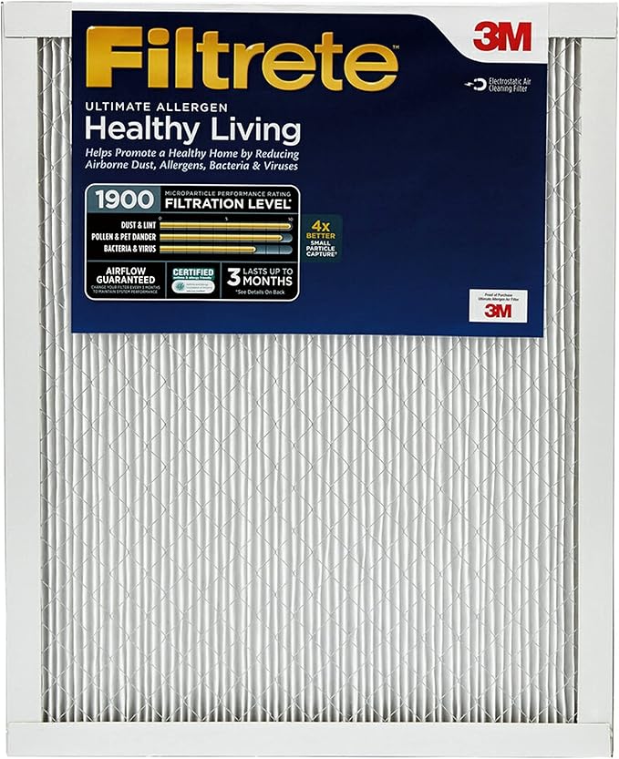 Filtrete 20x24x1 AC Furnace Air Filter, MERV 13, MPR 1900, Premium Allergen, Bacteria & Virus Filter, 3-Month Pleated 1-Inch Electrostatic Air Cleaning Filter, 6-Pack (Actual Size 19.81x23.81x0.78 in)