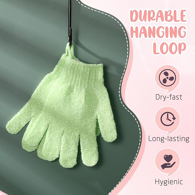 104 Pcs Exfoliating Glove Bulk Shower Gloves with Hanging Loop Exfoliating Body Scrubber Dead Skin Remover for Body Bath Beauty Spa Massage Scrubs Men Women Bathing (Green)