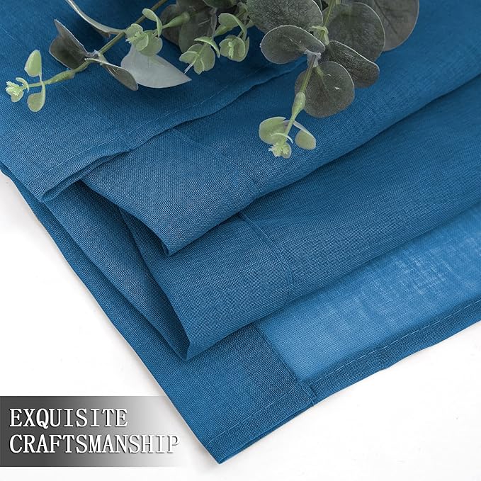 Tollpiz Sheer Curtain Linen Textured Living Room Curtains Sheer Light Filtering Rod Pocket Voile Curtain for Bedroom, 54 x 72 inches Long, Classic Blue, Set of 2 Panels