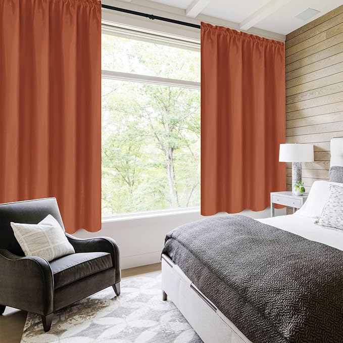 DWCN Blackout Curtains Thermal Insulated, Energy Saving & Noise Reducing Bedroom and Living Room Curtains, Burnt Ochre, W 38x L 54 Inch, Set of 2 Rod Pocket Curtain Panels