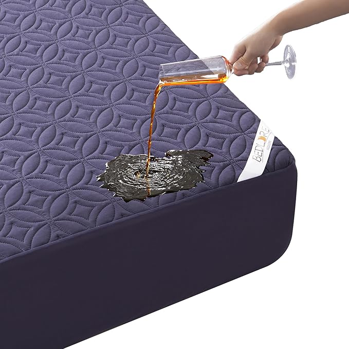 BEDLORE Waterproof Mattress Protector, Full Size Mattress Pad with Deep Pocket 6"-15" Depth, Soft Dirt-Proof Double Bed Mattress Cover for Bedroom, College Dorm, Hotel (Navy Blue)