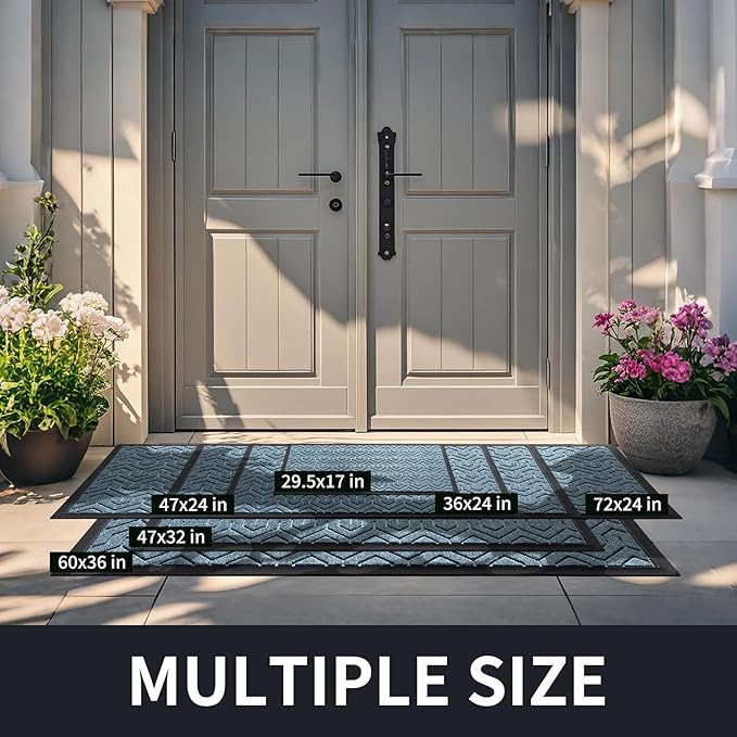 Yimobra Front Door Mat Outside Entrance 29.5x17, Waterproof Heavy Duty Outdoor Mats for Front Door, Non Slip Rubber Entry Mat for Garage Patio, Mix Blue