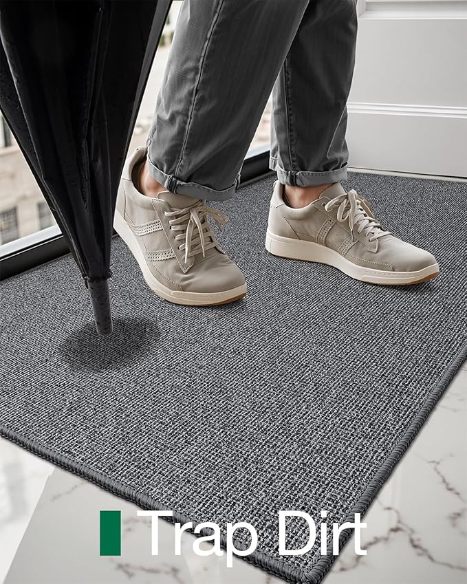 LUMI Indoor Door Mat 32"x48", Ultra Thin Low Profile Non-Slip Doormat for Home Entrance, Absorbent & Stain-Resistant Welcome Mats, Washable Entryway Mat for Front Door, Patio, Porch, Grey